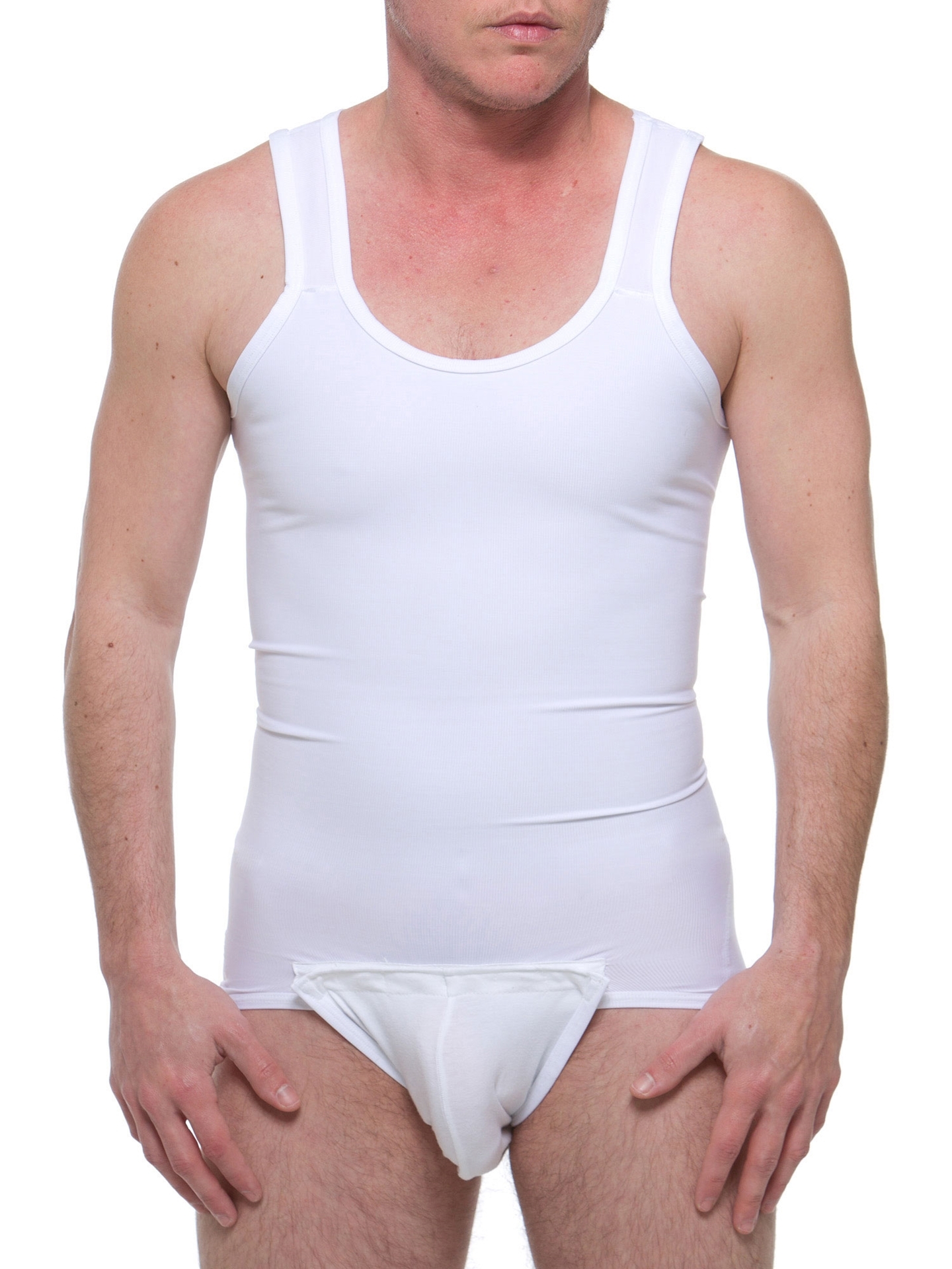 Underworks Mens Compression Girdle Tank Suit for Men - White 